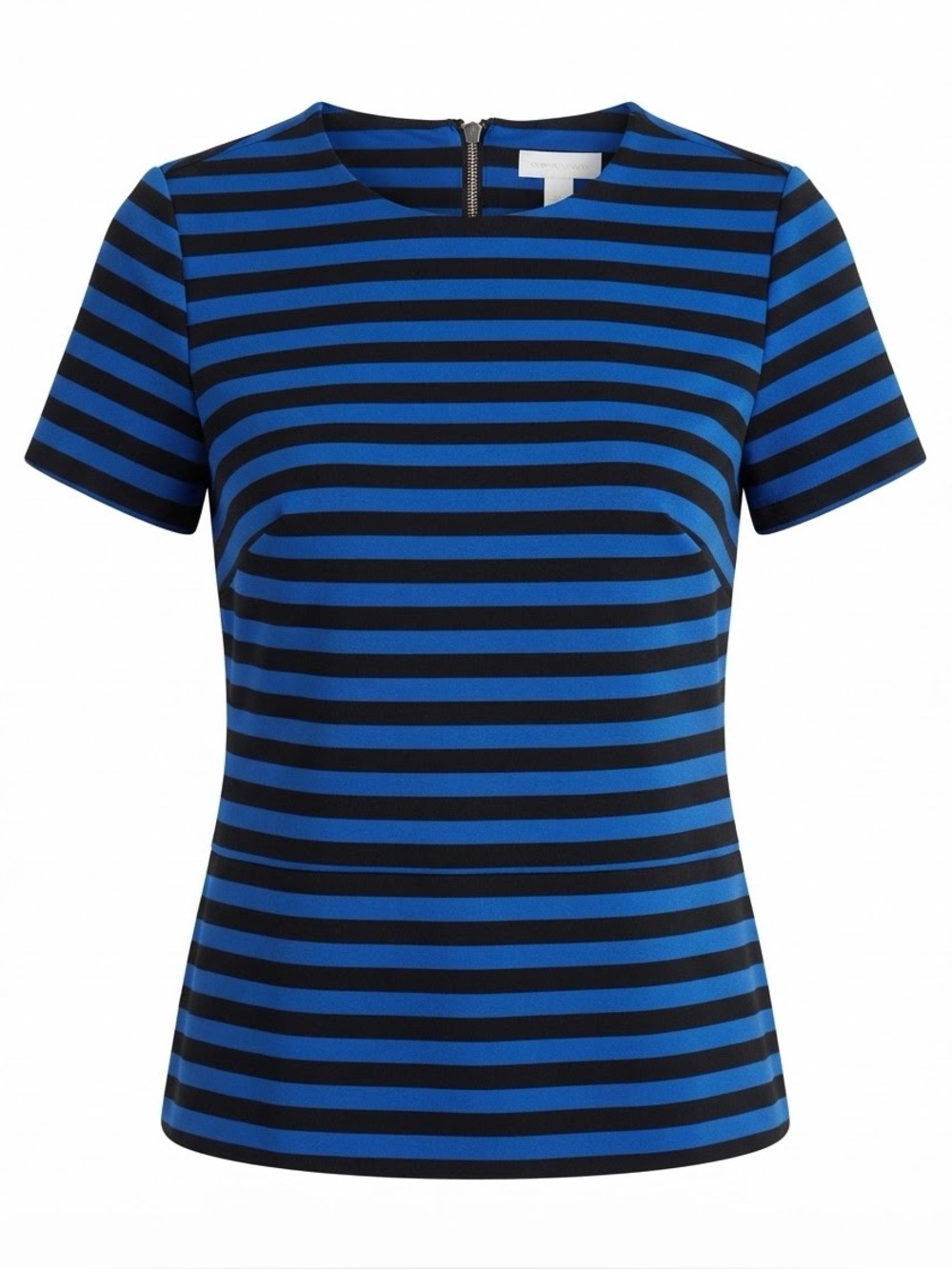 Michael Kors Blue Black Striped Top Blouse‎ Zip Back Sz PM Petite A7-057